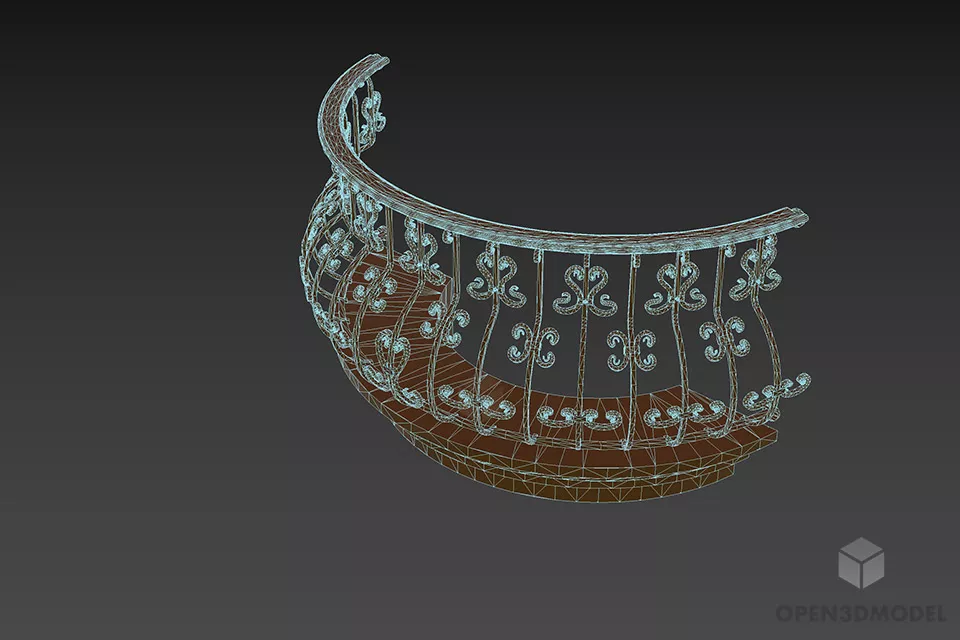 Antique Lattice Balcony With Handrail 3d model 2