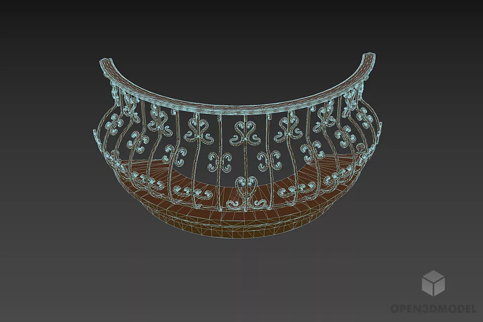 Antique Lattice Balcony With Handrail 3d model 3