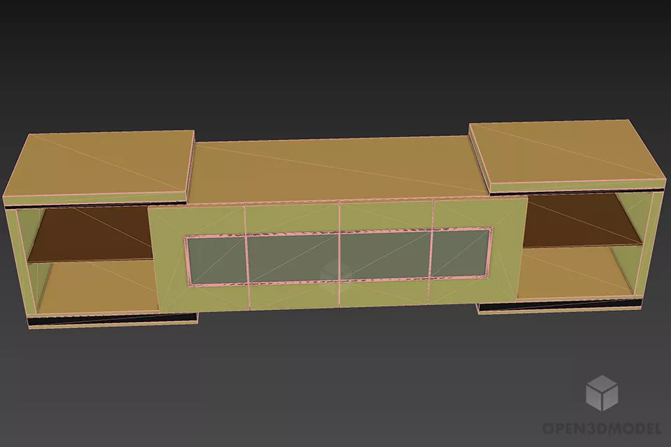 Tv Wooden Rack With Carved Brass Door 3d model 3