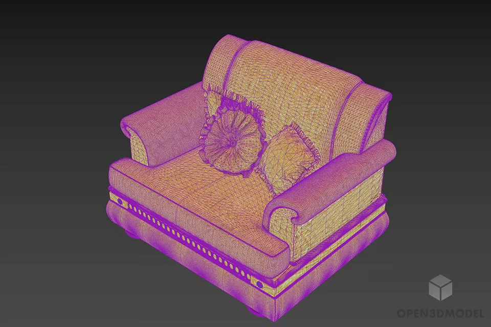 Boutique Upholstery Armchair With Beige Pattern 3d model 2