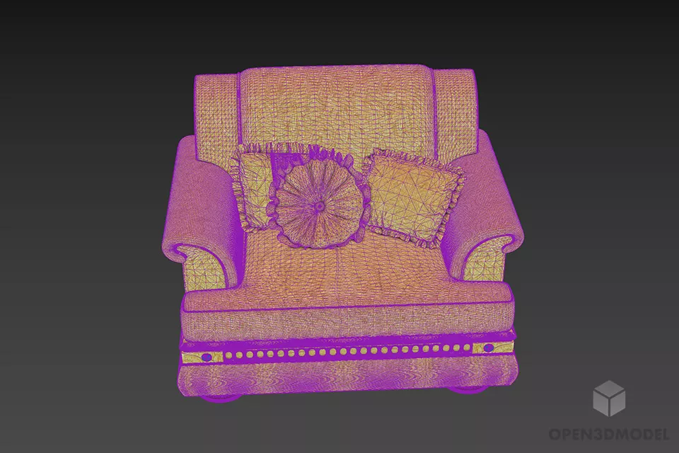 Boutique Upholstery Armchair With Beige Pattern 3d model 3