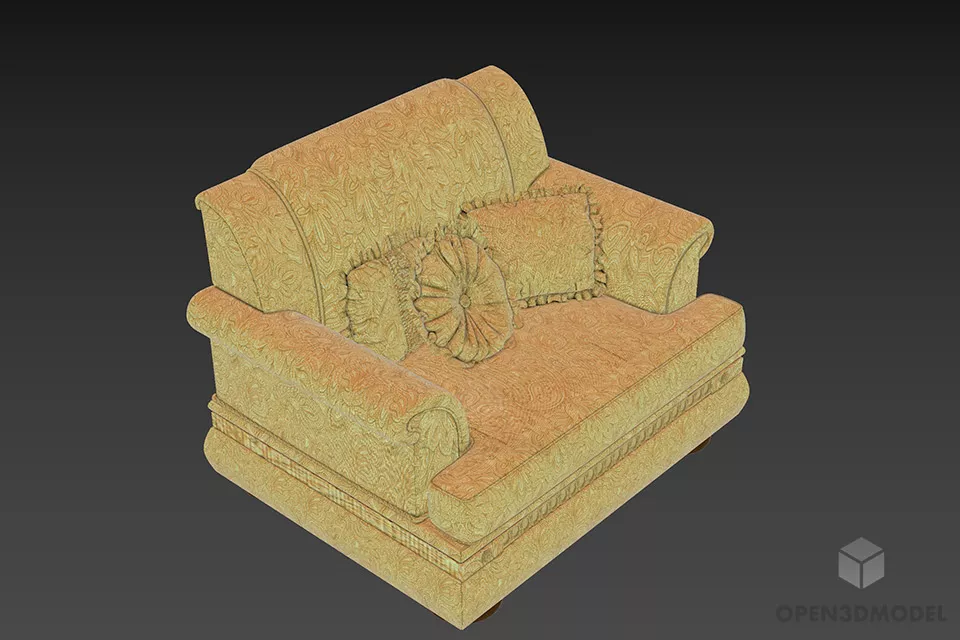 Tufted Armchair Patricia Bohemian Fixed Leg 3d model