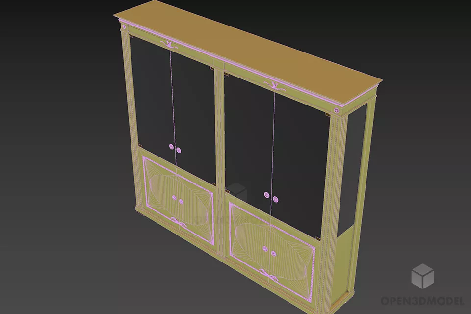 Wooden File Glasscase With Glass Door 3d model 2