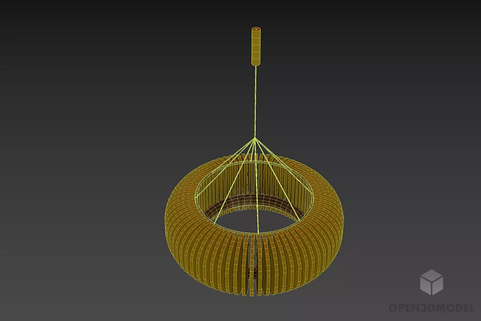 Round Pendant Lamp Wooden Louver Shade Light 3d model 2