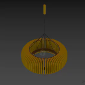 Round Pendant Lamp Wooden Louver Shade Light 3d model