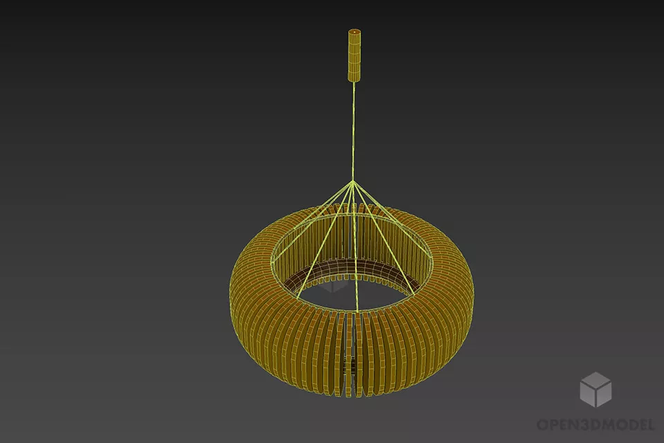 Round Pendant Lamp Wooden Louver Shade Light 3d model 3