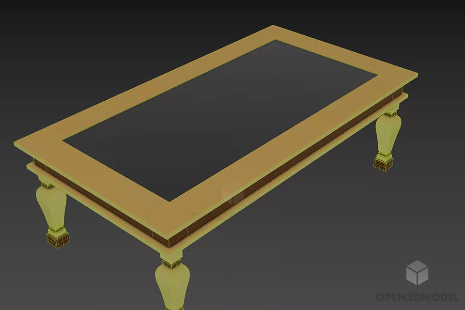 Antique Curved Frame Glass Table 3d model 2
