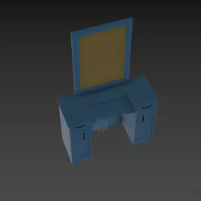 Walnut Wood Dressing Table With Mirror 3d model