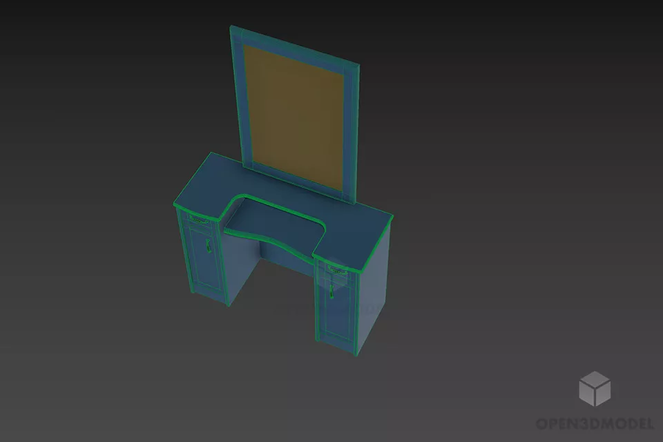 Walnut Wood Dressing Table With Mirror 3d model 3