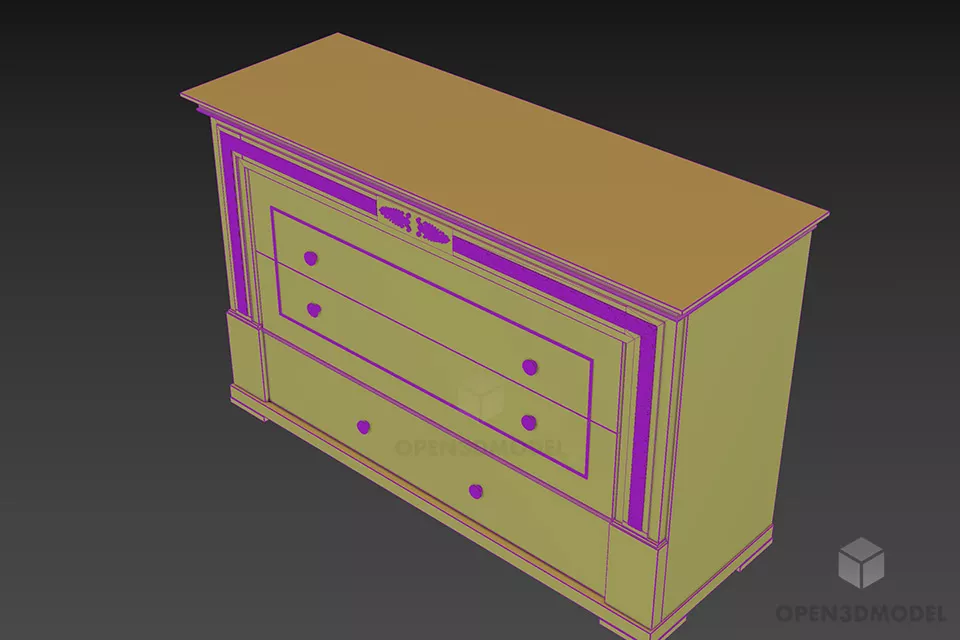 Walnut Wood Locker With Carved Frame 3d model 2
