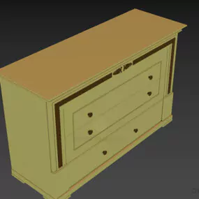 Walnut Wood Locker With Carved Frame 3d model