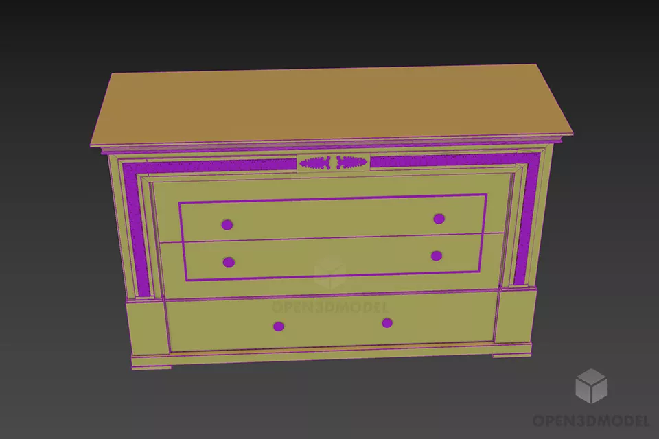 Walnut Wood Locker With Carved Frame 3d model 3