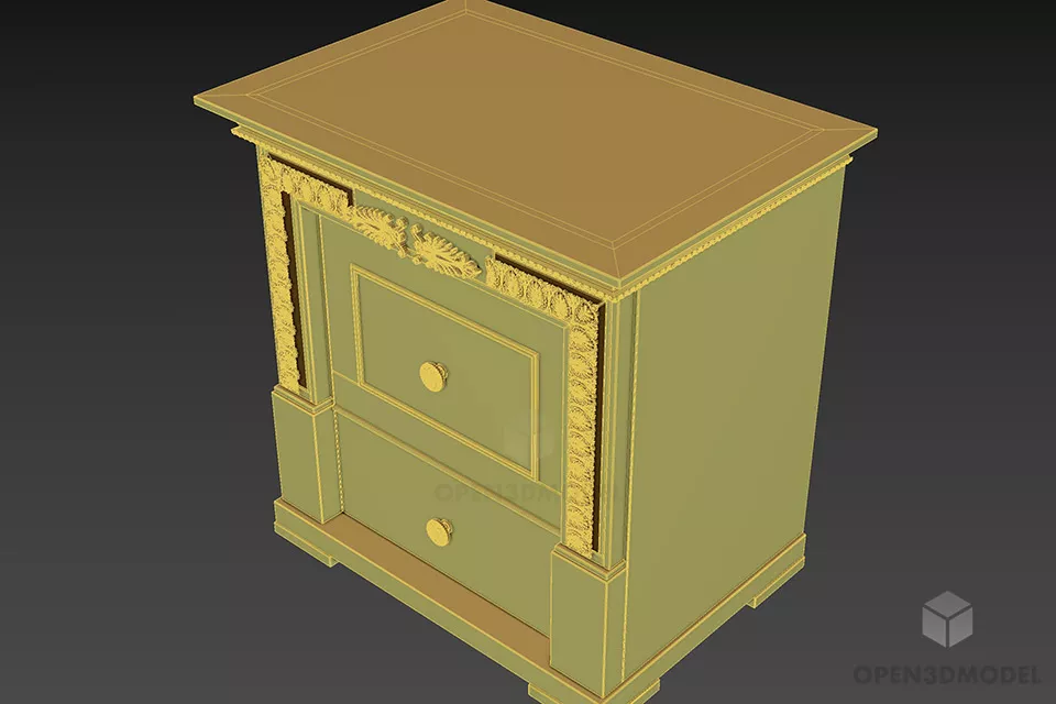 Walnut Wood Bedside Table With Carved Frame 3d model 2