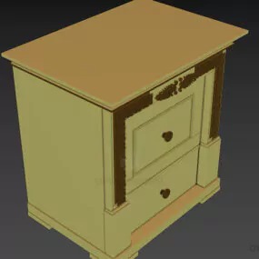 Walnut Wood Bedside Table With Carved Frame 3d model