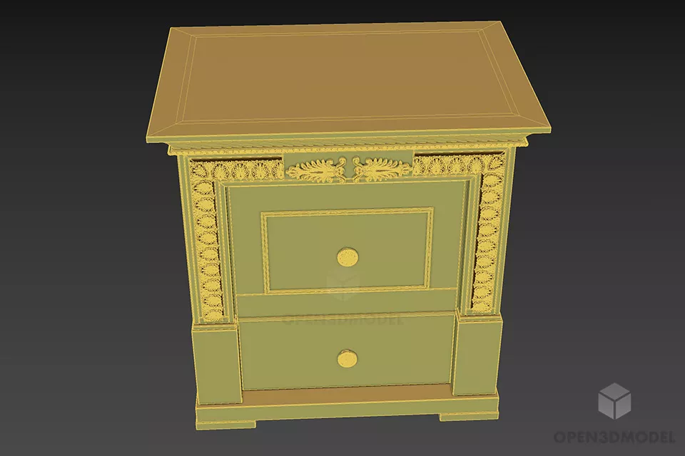 Walnut Wood Bedside Table With Carved Frame 3d model 3