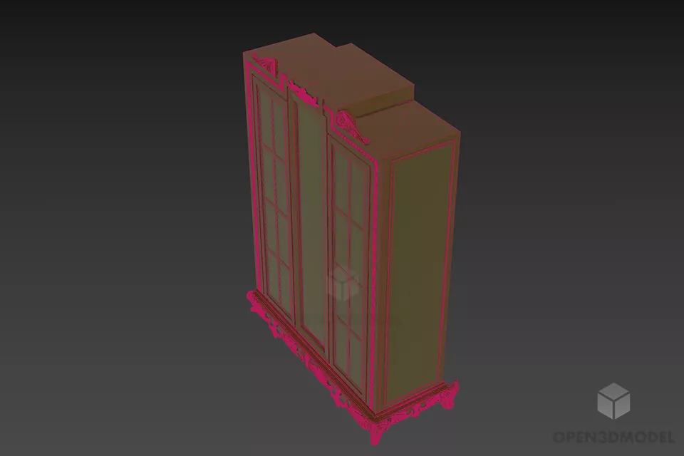 Antique Wooden Glass Door Cabinet Turri 3d model 2