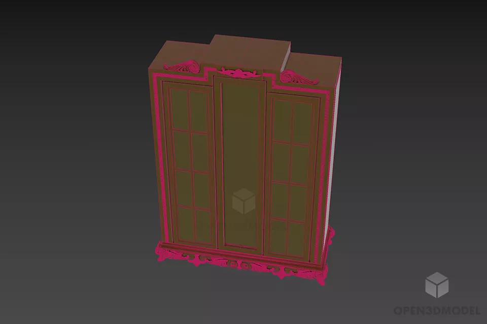 Antique Wooden Glass Door Cabinet Turri 3d model 3