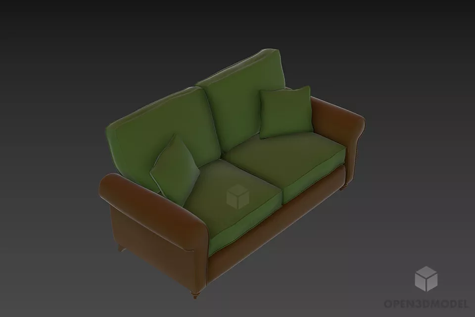 Rattan Sofa Frame With Upholstered 3d model