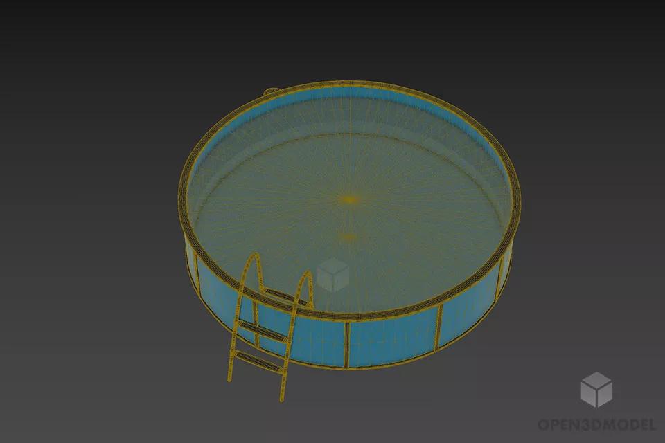 Round Blue Pool Outdoor 3d model 2