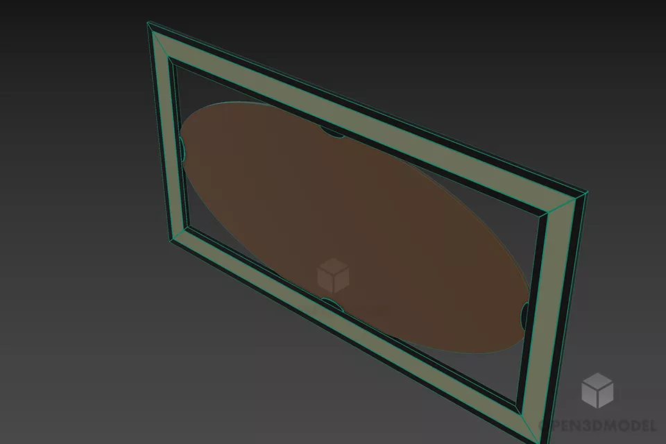 Oval Mirror Inside Carved Rectangle Frame 3d model 2
