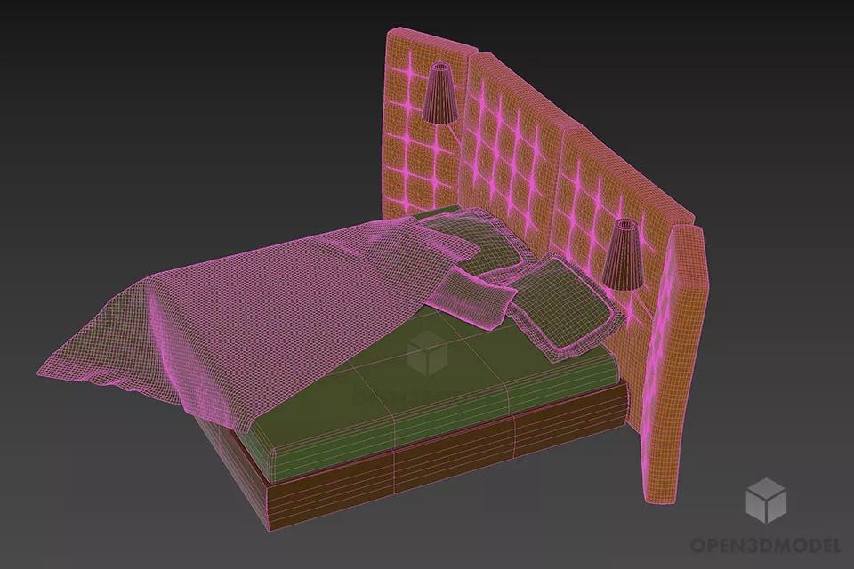 Hotel Bed Set Flou With Tufted Back 3d model 2