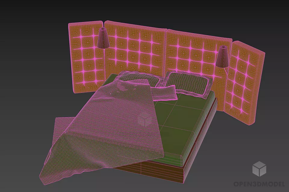 Hotel Bed Set Flou With Tufted Back 3d model 3