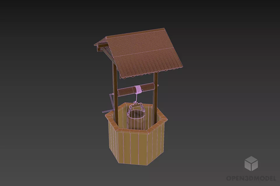 Old Wooden Well With Wood Bucket 3d model 2