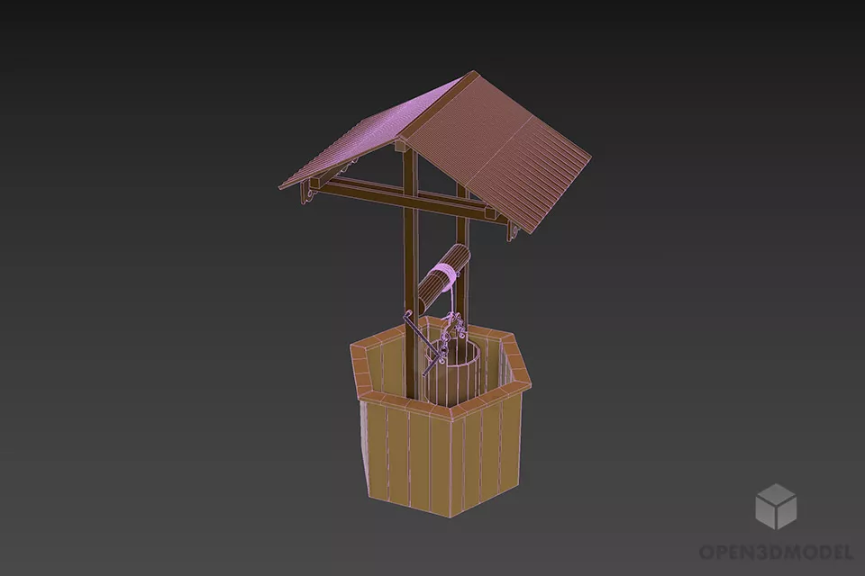 Old Wooden Well With Wood Bucket 3d model 3