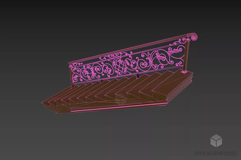 Carved Handrail Stair 3d model 3