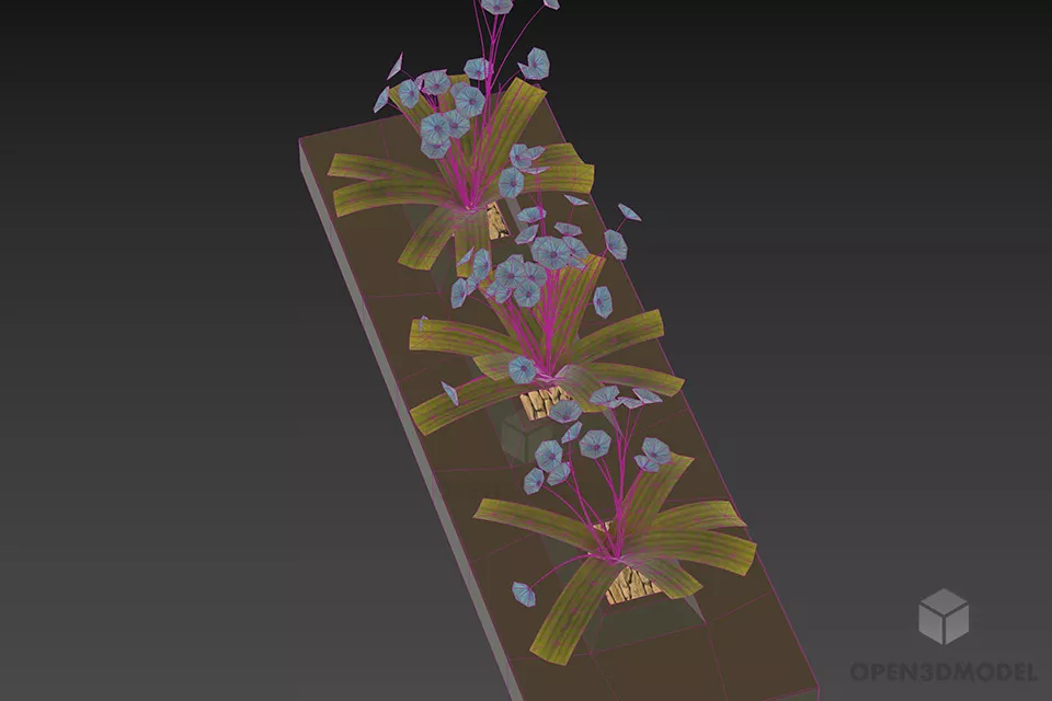 Flowers In Rectangle Pot 3d model 3