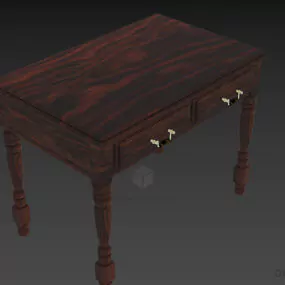Antique Wooden Table With Drawers 3d model
