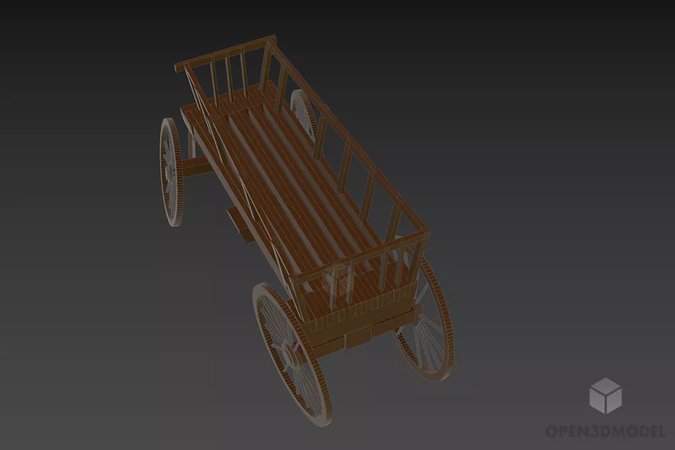 Western Vintage Cart Wooden Material 3d model 2