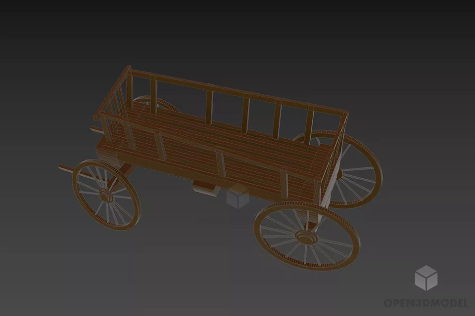 Western Vintage Cart Wooden Material 3d model 3