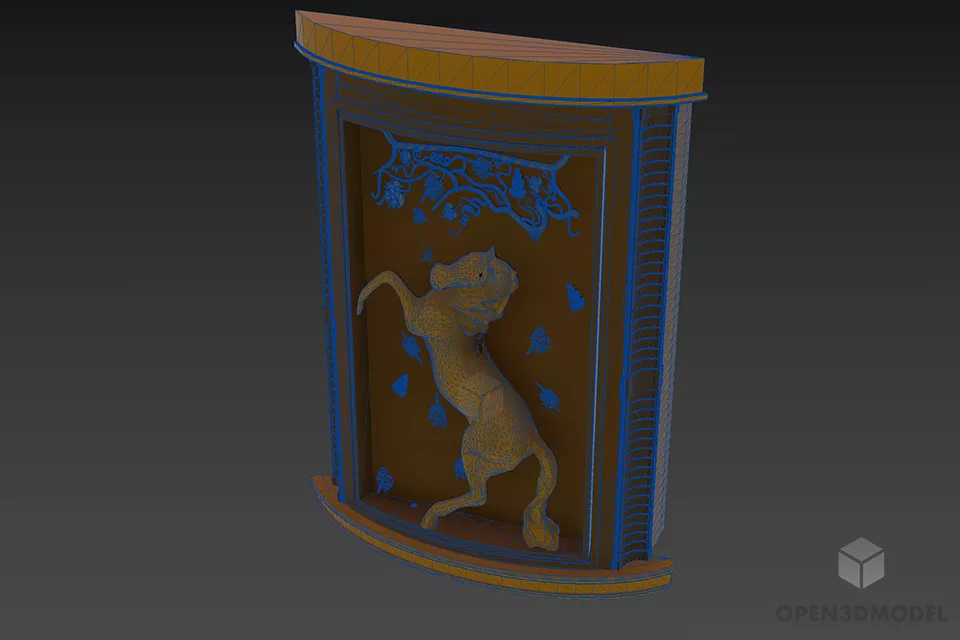Carved Decorative Wall With Horse Statue 3d model 3