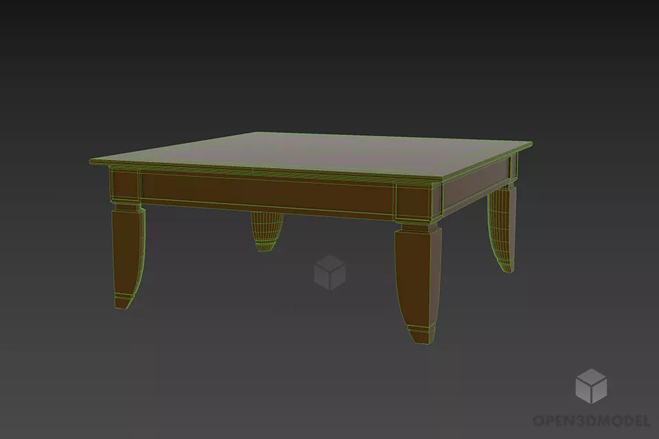 Antique Western Wood Square Coffee Table 3d model 2