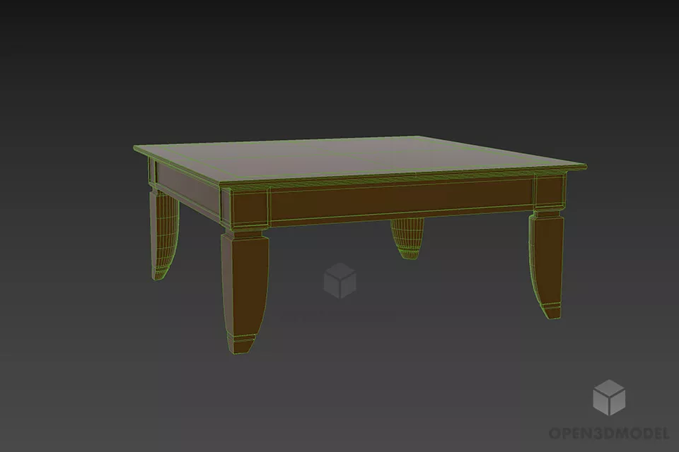 Antique Western Wood Square Coffee Table 3d model 3
