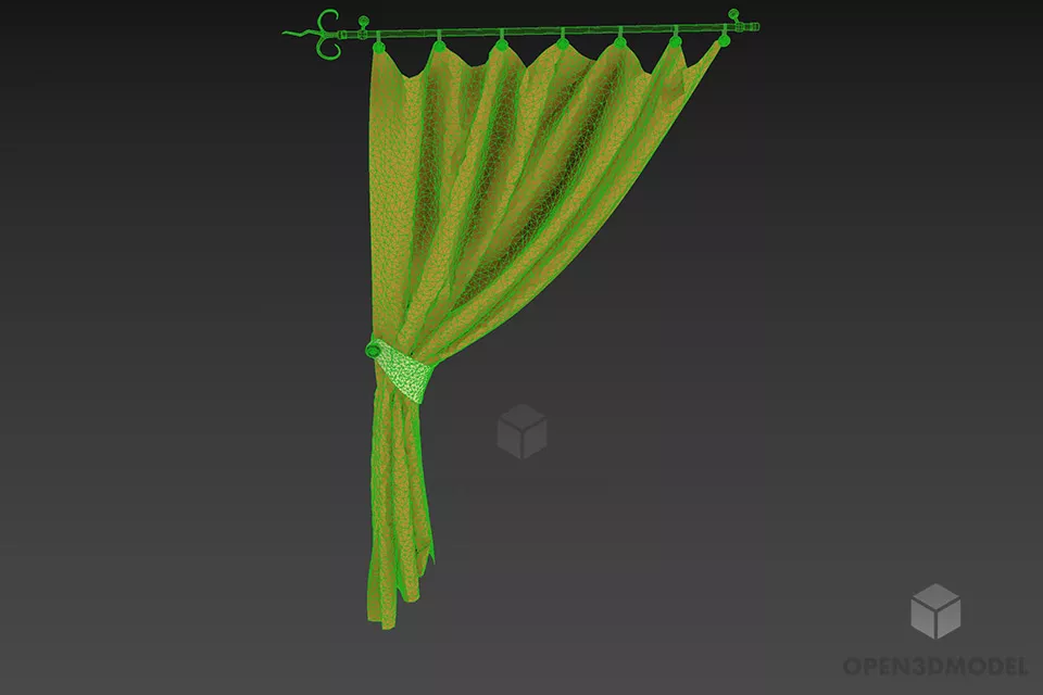 Yellow Textile Curtain With Hanger 3d model 3