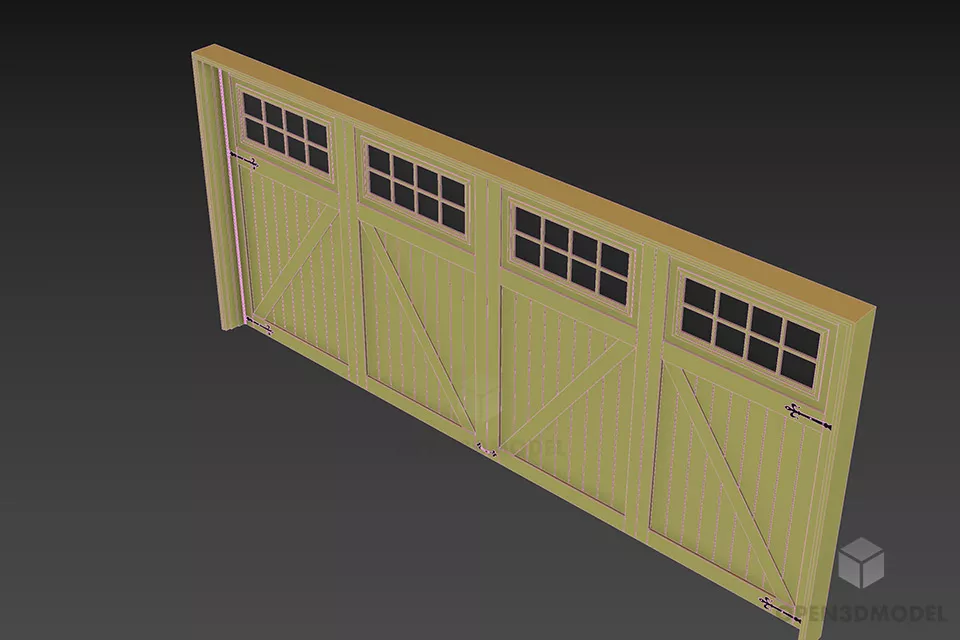 Garage Wood Gate Four Doors 3d model 2