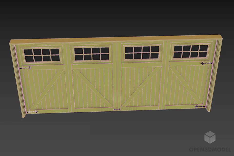Garage Wood Gate Four Doors 3d model 3
