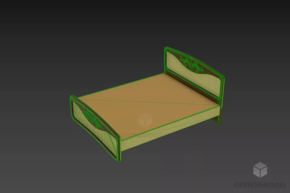 Antique Bed With Carved Head Panel 3d model 2