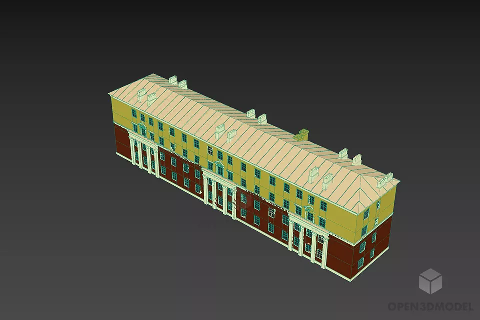 Western Antique Apartment Building Four Storey 3d model 2