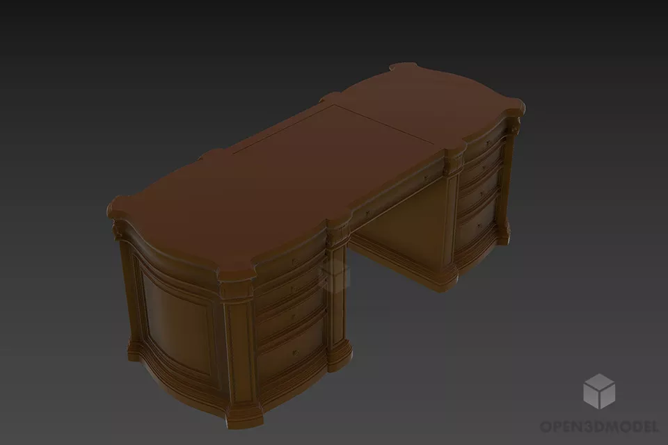Curved Work Table With Under Cabinet 3d model