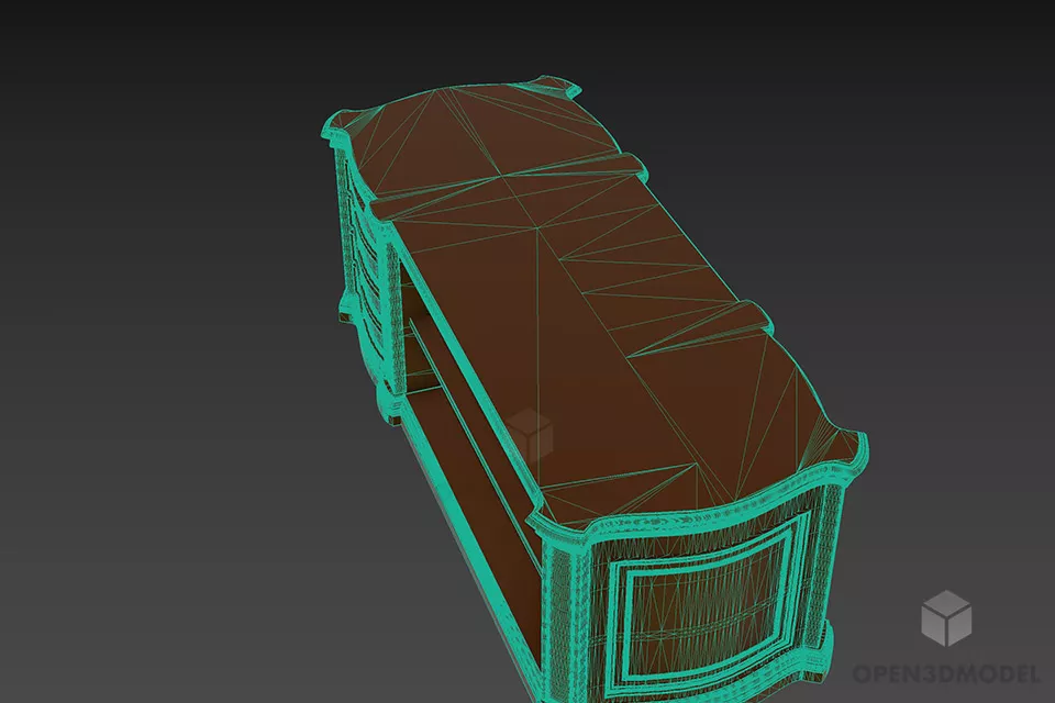 Walnut Table Shelf With Drawers 3d model 2