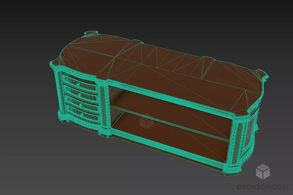 Walnut Table Shelf With Drawers 3d model 3