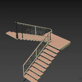 Staircase With Steel Floral Handrail 3d model