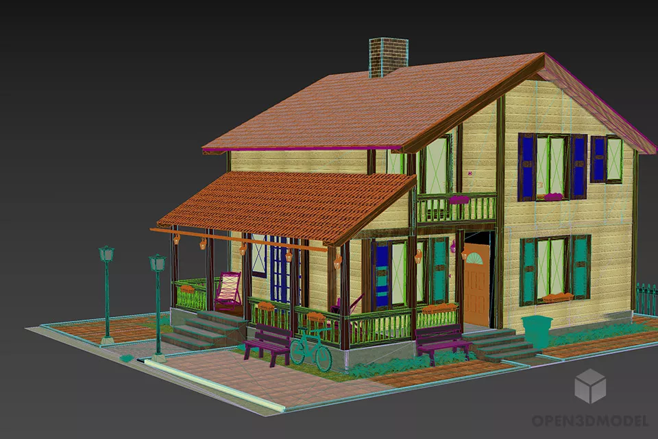 Clay Roof House Country Style 3d model 2