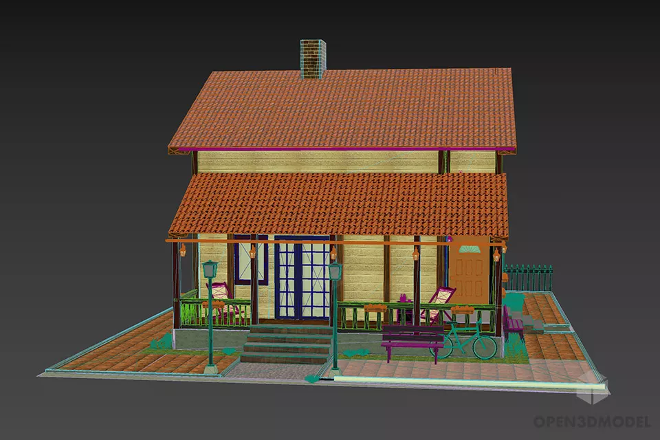 Clay Roof House Country Style 3d model 3