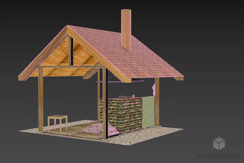 Outdoor Barbecue Pavilion House 3d model 2