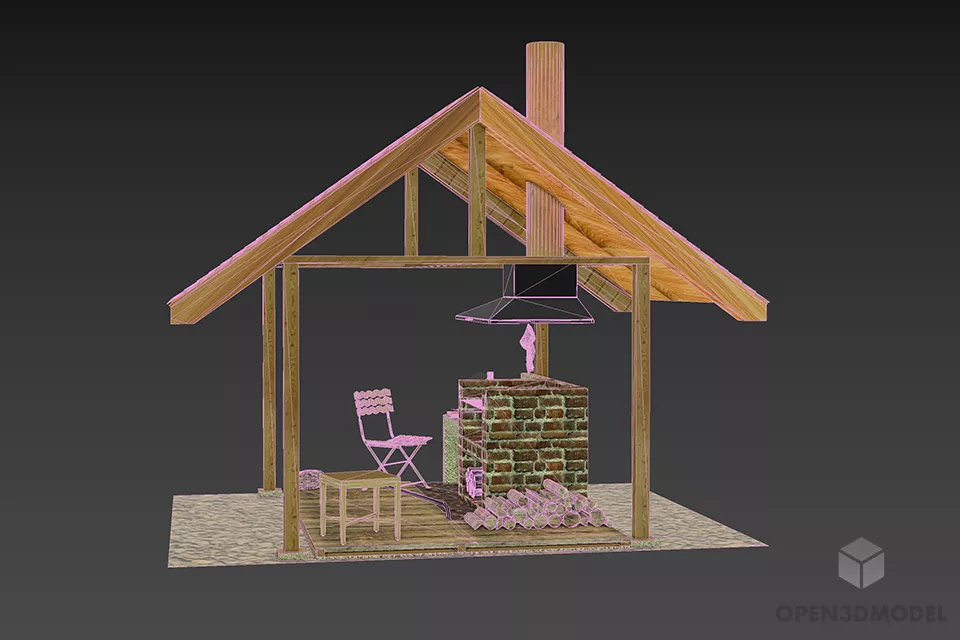 Outdoor Barbecue Pavilion House 3d model 3