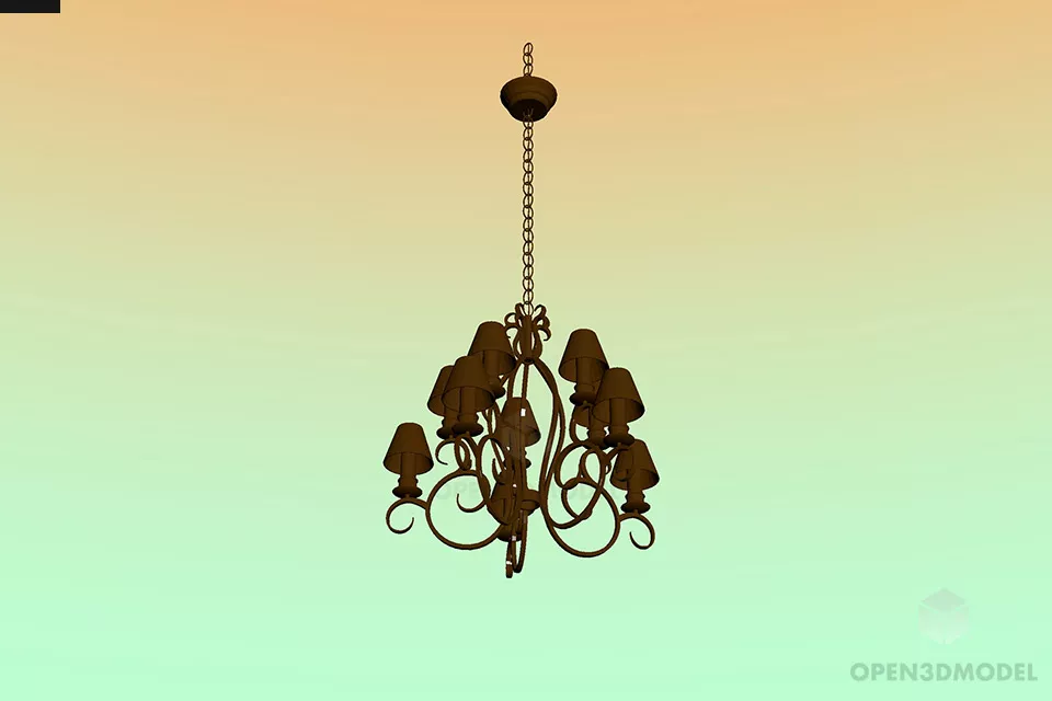 Antique Silver Chandelier Lamp 3d model 3